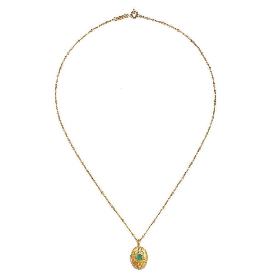 Satya Jewelry Kette Lotus Emerald Birthstone Locket - May, Vergoldet | Ketten