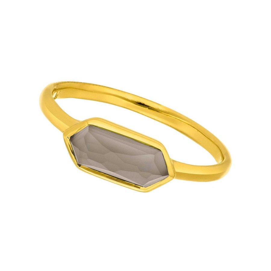 Leaf Ring Cube, Grauer Achat, Vergoldet | Ringe