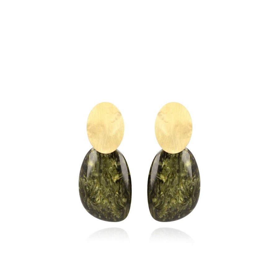 LOTT.gioielli Ohrringe Asymmetric Oval L Marble Dark Green, Vergoldet-Copy | Ohrringe