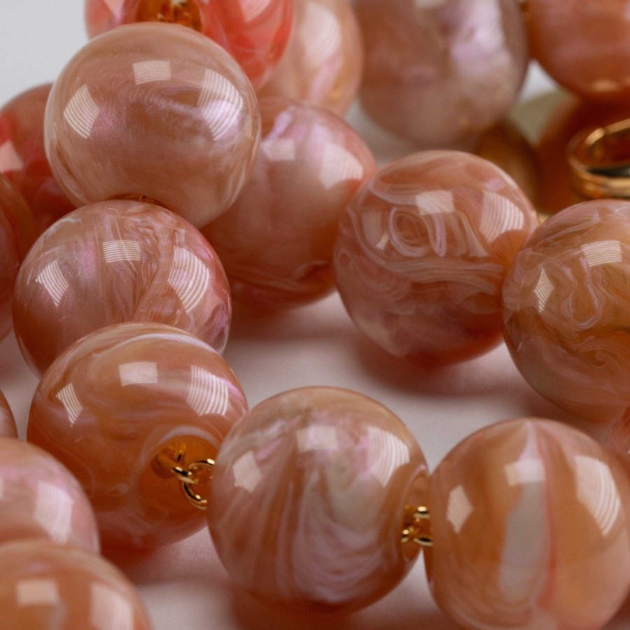 Vanessa Baroni Kette Small Beads Short, Peach Marble, Vergoldet | Ketten