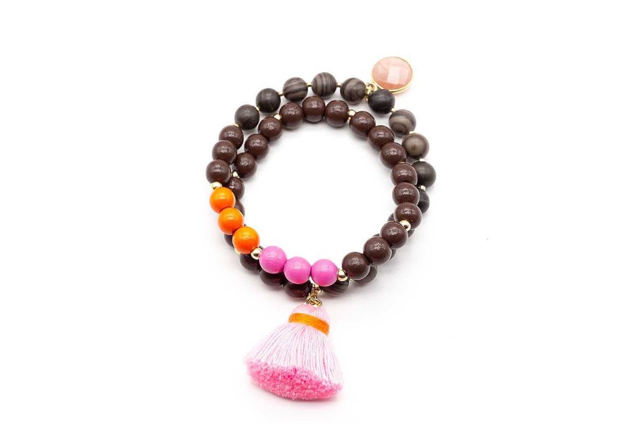 Schmückstück Armband Mala Twin Cocoa, Vergoldet | Armb Nder