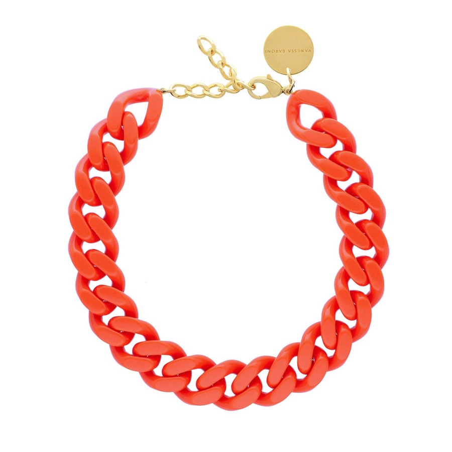 Vanessa Baroni Kette Flat Chain, Orange, Vergoldet | Ketten