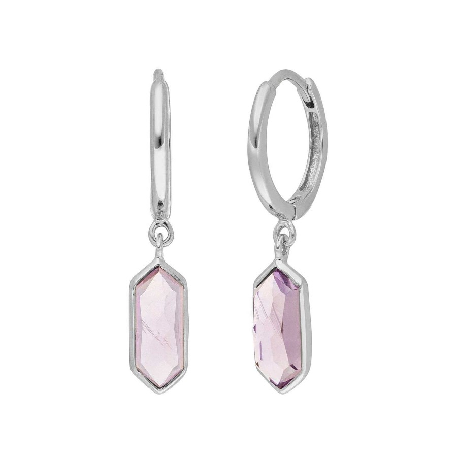 Leaf Creolen Cube, Amethyst, Silber | Ohrringe