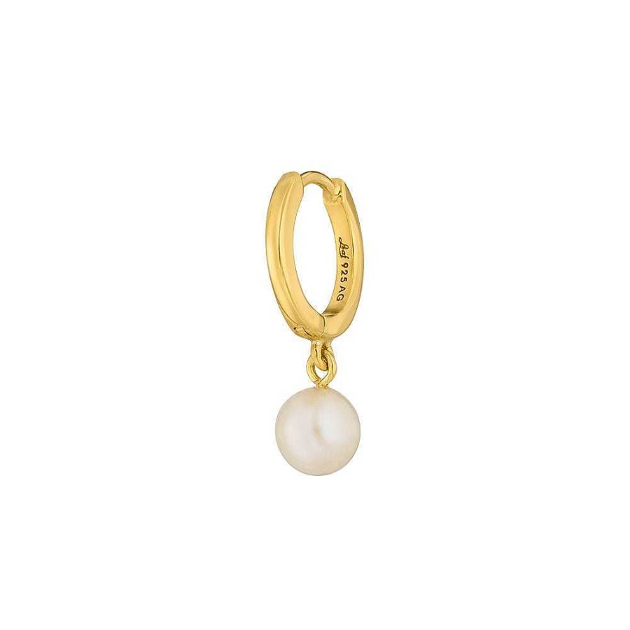 Leaf Single Creole Pearl, Vergoldet | Ohrringe