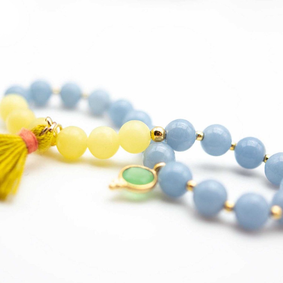 Schmückstück Armband Mala Single Lemon Blue, Vergoldet | Armb Nder