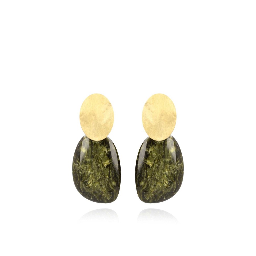 LOTT.gioielli Ohrringe Asymmetric Oval L Marble Dark Green, Vergoldet | Ohrringe