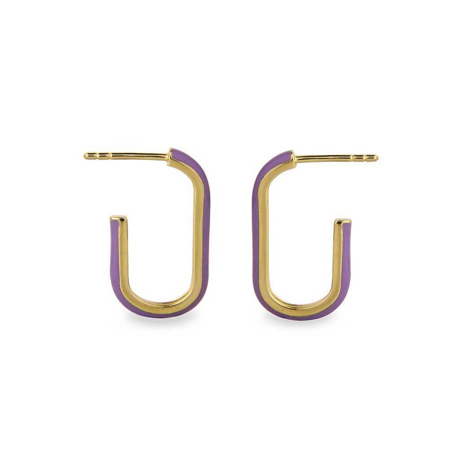 Jeberg Jewellery Creolen Oval Enamel Violet Hoops, Vergoldet | Ohrringe